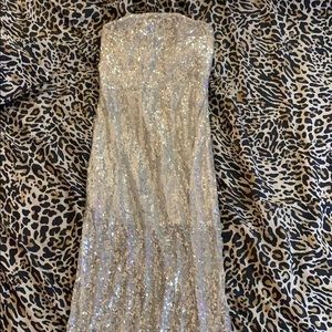 Silver Sequence long gown with slit